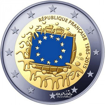 2 euros commémorative FRANCE 2015 colorisée - 30ème anniversaire du drapeau européen - Brillant Universel
