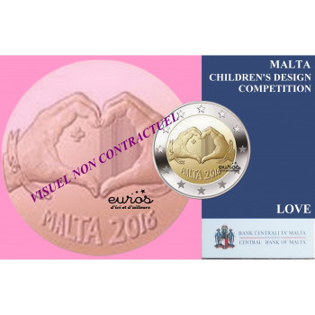 Coincard 2 euros Malte 2016 - Love - Mintmark, poinçon Monnaie de Paris