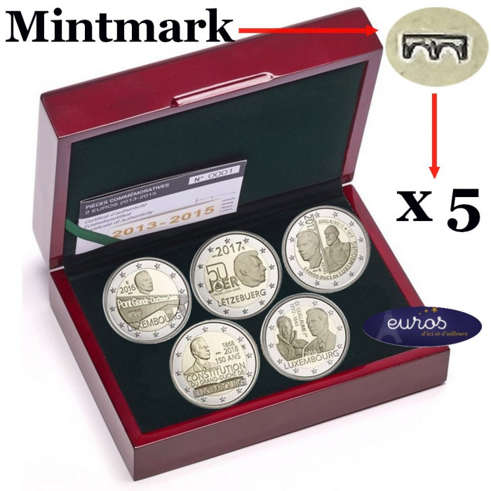Coffret 5 x 2 euros commémoratives LUXEMBOURG 2016 - 2018  - Belle Epreuve - Mintmark Pont St Selve 1