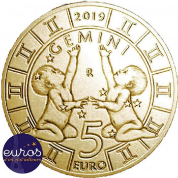 Pièce de 5 euros commémorative SAINT MARIN 2019 - Horoscope -  Gémeaux- 3/12