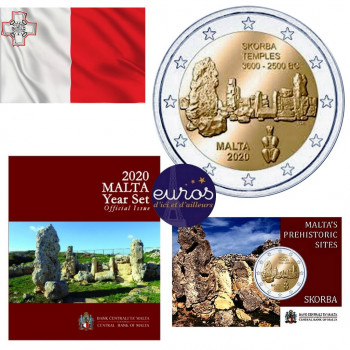 Trio MALTE 2020 Skorba - Set BU 9 pièces + coincard 2€ (Mintmark MdP) + 2€ commémorative UNC