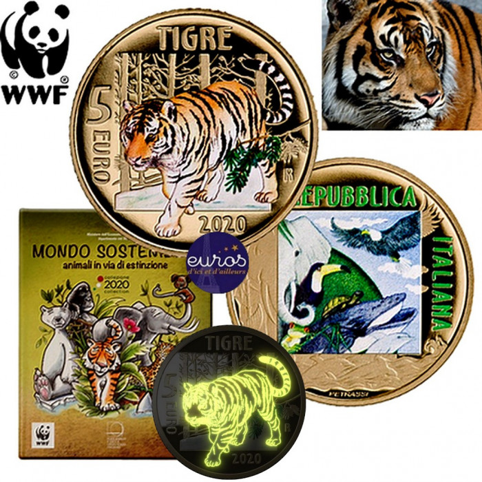 5 euros ITALIE 2020 - Le Tigre - Espèces animales en voie d'extinction - Belle Epreuve