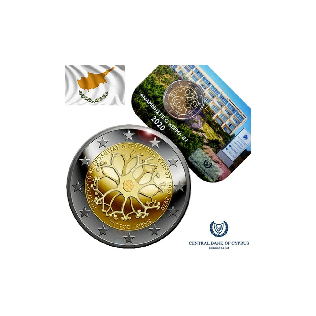 Coincard 2 euros commémorative CHYPRE 2020 - 30 ans de lnstitut de Neurologie et Génétique - Brillant Universel