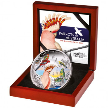 NIUE 2021 - 10$ NZD - Australian Parrots - 5oz Silver 999.99‰ - Colour - Proof