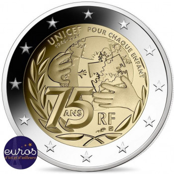 Trio 2 euros commémoratives FRANCE 2021 - 75 ans de l'UNICEF - UNC + BU + BE