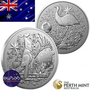AUSTRALIE 2021 - 1$ AUD - Kangourou - Armoiries de l'Australie (1) - 1 oz argent 999,99‰ - avers et revers