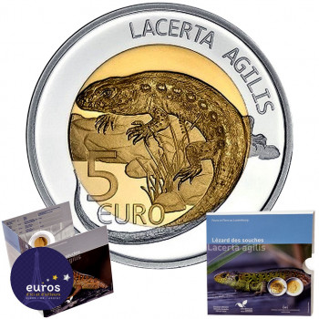 5 euros commémorative LUXEMBOURG 2021 - Lézard des souches (Lacerta Agilis) - Argent et Or Nordique