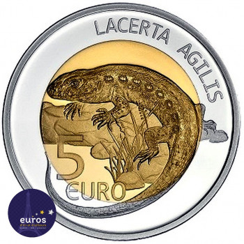 5 euros commémorative LUXEMBOURG 2021 - Lézard des souches (Lacerta Agilis) - Argent et Or Nordique