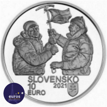Revers de la pièce de 10 euros SLOVAQUIE 2021 - Alpinistes Slovaques à huit-mille mètres d'altitude - Argent 900‰ Belle Epreuve
