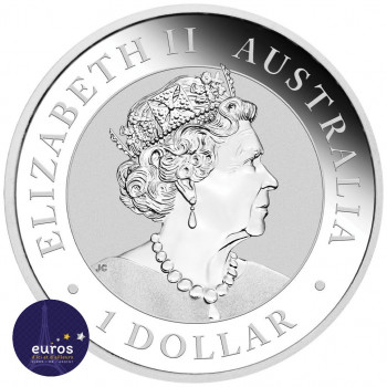 Revers de la pièce AUSTRALIE 2021 - 1$ AUD - Emeu Australien - Salon de l'ANDA - Argent 1oz 999,9 ‰