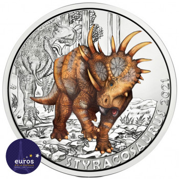 Avers de la pièce de 3 euros AUTRICHE 2021 - Styracosaurus Albertensis - Série Dinosaures