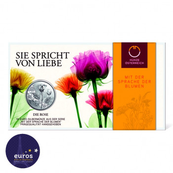 Blister 10 euros commémorative AUTRICHE 2021 - Langage des Fleurs : Rose (1/7) - Argent BU 925‰
