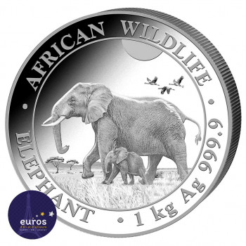Avers de la pièce SOMALIE 2022 - 1 kilo argent - Elephant, la Faune Africaine - African Wildlife