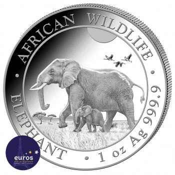 Avers de la pièce SOMALIE 2022 - 1 oz argent - Elephant, Faune Africaine - African Wildlife - Bullion