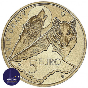 Revers de la pièce de 5 euros commémorative SLOVAQUIE 2021 - Loup - UNC