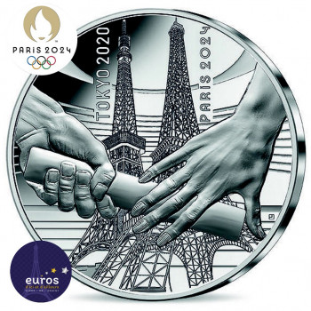 Avers de la pièce 10 euros FRANCE 2021 - Jeux Olympiques Paris 2024™ - Passation de drapeau Tokyo-Paris - Argent Belle Épreuve