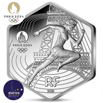 Avers pièce 10 euros hexagonale FRANCE 2021 - Jeux Olympiques Paris 2024™ - Marianne - Argent 500‰