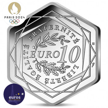 Avers pièce 10 euros hexagonale FRANCE 2021 - Jeux Olympiques Paris 2024™ - Marianne - Argent 500‰