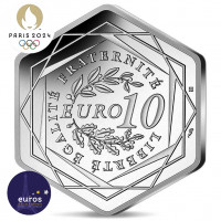 Revers pièce 10 euros hexagonale FRANCE 2021 - Jeux Olympiques Paris 2024™ - Marianne - Argent 500‰