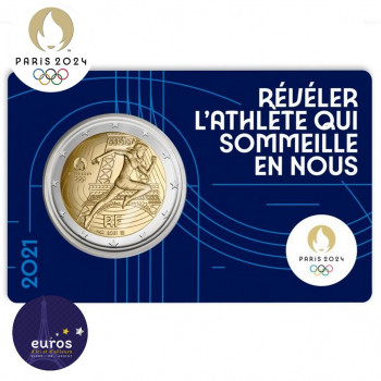 Avers du coincard 2 euros commémorative FRANCE 2021 - Jeux Olympiques Paris 2024 - Brillant Universel - Bleu 1/5