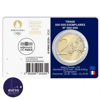 Revers du coincard 2 euros commémorative FRANCE 2021 - Jeux Olympiques Paris 2024 - Brillant Universel - Bleu 1/5