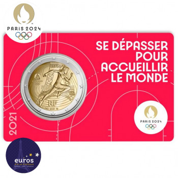 Avers du coincard 2 euros commémorative FRANCE 2021 - Jeux Olympiques Paris 2024 - Brillant Universel - Rouge