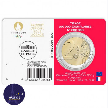 Avers du coincard 2 euros commémorative FRANCE 2021 - Jeux Olympiques Paris 2024 - Brillant Universel - Rouge