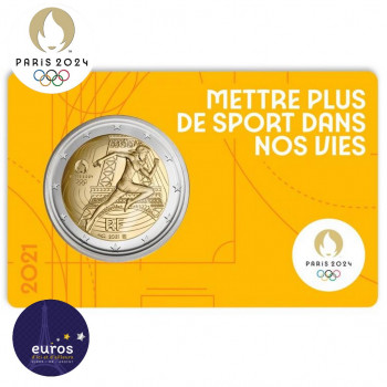 Avers du coincard 2 euros commémorative FRANCE 2021 - Jeux Olympiques Paris 2024 - Brillant Universel - Jaune