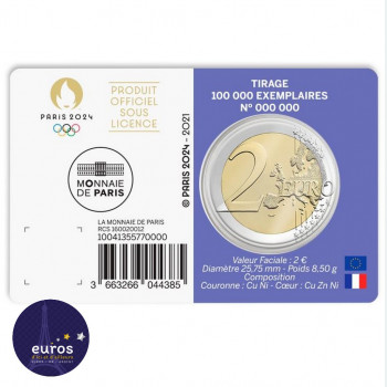 Revers du coincard 2 euros commémorative FRANCE 2021 - Jeux Olympiques Paris 2024 - Brillant Universel - Violet
