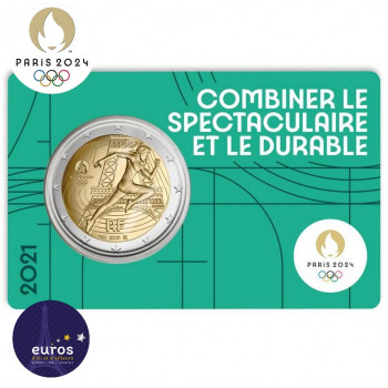 Avers du coincard 2 euros commémorative FRANCE 2021 - Jeux Olympiques Paris 2024 - Brillant Universel - Vert