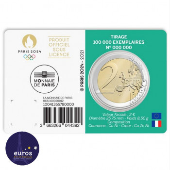 Revers du coincard 2 euros commémorative FRANCE 2021 - Jeux Olympiques Paris 2024 - Brillant Universel - Vert