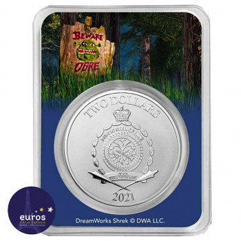 Revers Coincard NIUE 2021 - 2$ NZD - Shrek™ - 1oz argent - Bullion Coin colorisé