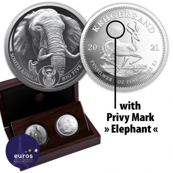 AFRIQUE du SUD 2021 - Big Five II Elephant + Krugerrand - Mintmark Privée - Set 2 x 1oz Argent - Belle Épreuve (1)