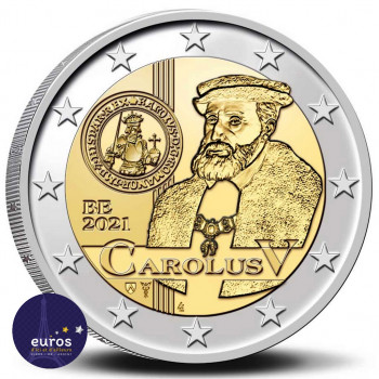 Avers de la pièce / coincard 2 euros BELGIQUE 2021 - 500 ans des pièces de Charles Quint - BU