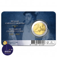Revers du coincard 2 euros BELGIQUE 2021 - 500 ans des pièces de Charles Quint - version française
