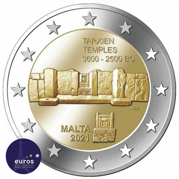 Avers de la pièce de 2 euros commémorative MALTE 2021 - Tarxien - UNC