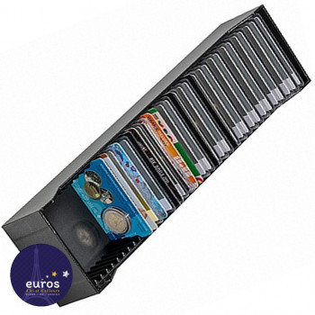 Boîte rangement LOGIK pour 40 coincards, horizontal, noir ouverte