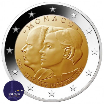 Pièce de 2 euros commémorative MONACO 2021 - Mariage Princier - Qualité Belle Épreuve