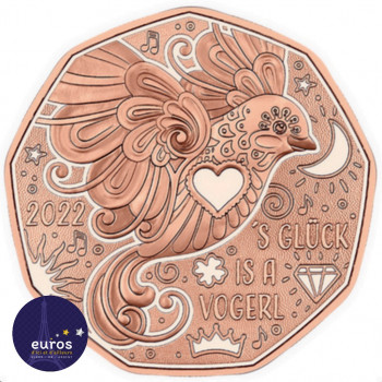 5 euros commémorative AUTRICHE 2022 Nouvelle Année Le Bonheur est un Oiseau 200 000 exemplaires Pièce en cuivre