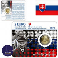 Avers et revers du coincard 2 euros SLOVAQUIE 2021 - 100ème anniversaire de la naissance d'Alexander Dubček - BU