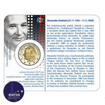 Avers du coincard 2 euros SLOVAQUIE 2021 - 100ème anniversaire de la naissance d'Alexander Dubček - BU