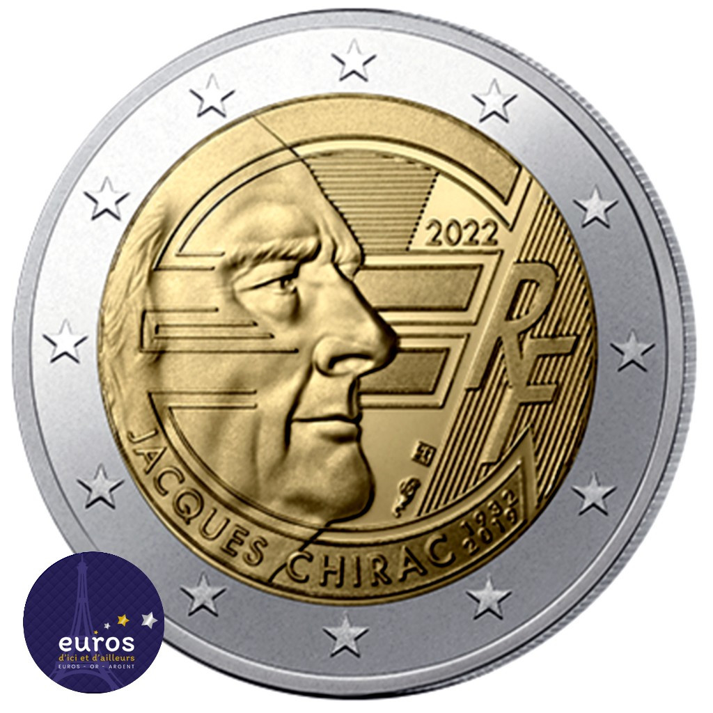 Avers des pièces de 2 euros contenu dans les  Rouleaux de 2 euros commémoratives FRANCE 2022 - Jacques CHIRAC - UNC