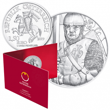 €1.5 blistercard AUSTRIA 2019 - Leopold V of Austria - 1 ounce (oz) silver - Bullion - (1/3)