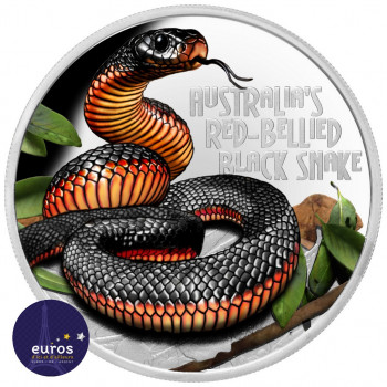 Avers du bullion TUVALU 2022 - 1$ TVD - Serpent Noir à Ventre Rouge - Belle Épreuve Colorisée - Argent 999‰