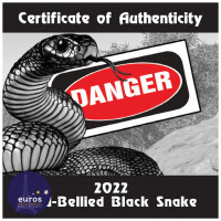 Certificat de la pièce TUVALU 2022 - 1$ TVD - Serpent Noir à Ventre Rouge - Belle Épreuve Colorisée - Argent 999‰