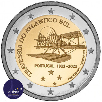 2 euros commémorative PORTUGAL 2022 - Première traversée aérienne de l'Atlantique Sud - Belle Épreuve