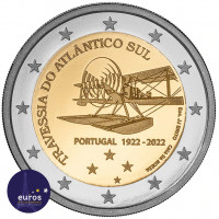 Avers de la pièce de 2 euros commémorative PORTUGAL 2022 - Première traversée aérienne de l'Atlantique Sud - Belle Épreuve