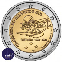 Avers de la pièce de 2 euros commémorative PORTUGAL 2022 - Première traversée aérienne de l'Atlantique Sud - Brillant Universel