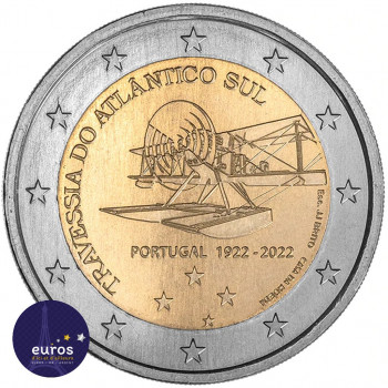 Avers de la pièce de 2 euros commémorative PORTUGAL 2022 - Première traversée aérienne de l'Atlantique Sud - UNC