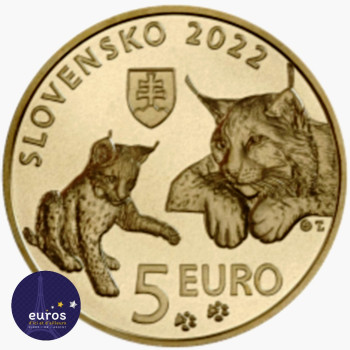 Revers de la pièce de 5 euros commémorative SLOVAQUIE 2022 - Le Lynx d'Eurasie - UNC